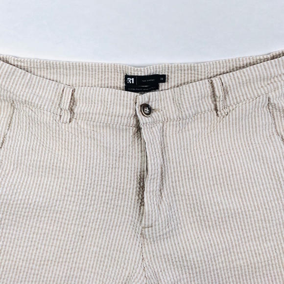 Le 31 Men's Seersucker Shorts, Ecru & White, Size 32 - Picture 2 of 3